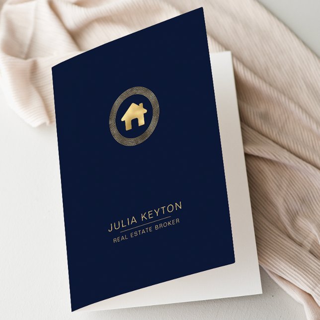 Real Estate House Logo Greek Key Navy Blue Gold  Pocket Folder (Creator Uploaded)