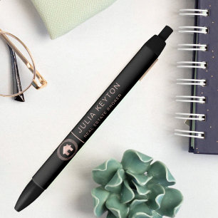 Real Estate House Logo Greek Key Rose Gold Black Pen