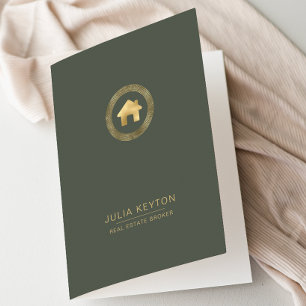 Real Estate House Logo Greek Key Sage Green Gold Pocket Folder