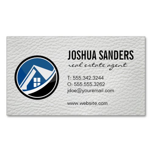 Real Estate House Logo  Leather Business Card Magnet