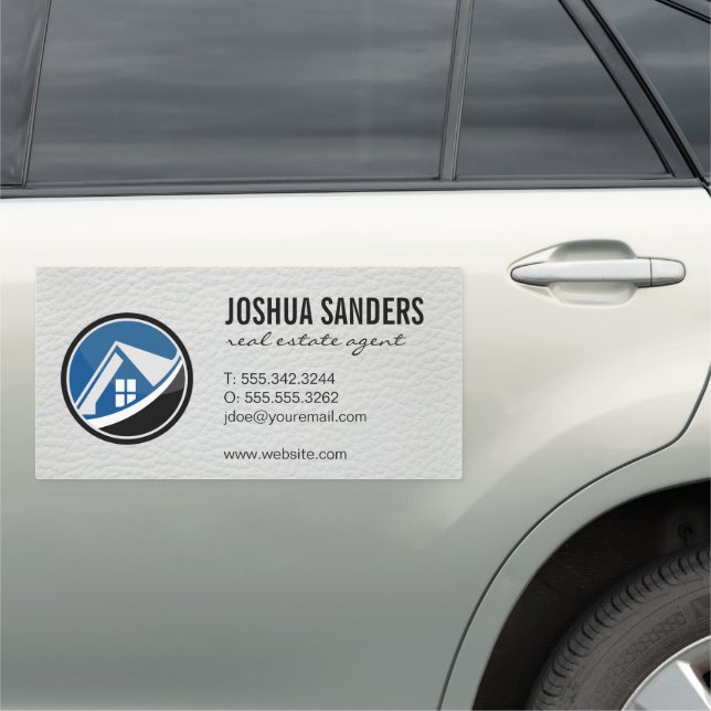 Real Estate House Logo | Leather Car Magnet (In Situ)