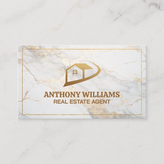 Real Estate House Logo | Marble  Business Card (Front)