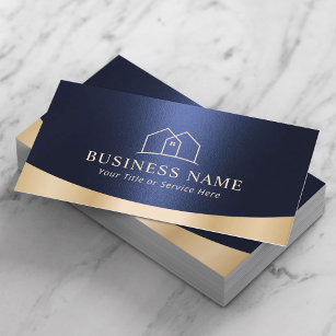 Real Estate House Logo Modern Navy Blue & Gold Business Card