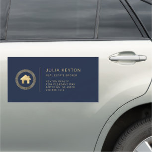 Real Estate House Logo Navy Blue Gold Car Magnet
