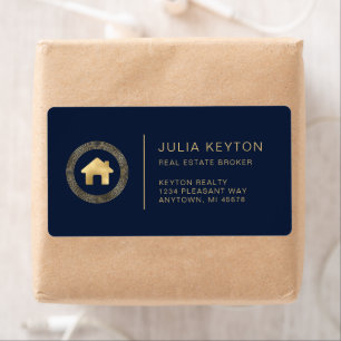 Real Estate House Logo Navy Blue Gold Shipping Label