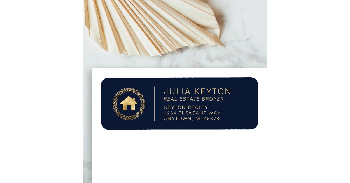 Realtor Address Labels Real Estate House Logo Navy Blue Return Address Label | Zazzle
