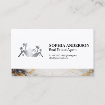 Real Estate House Metallic Logo | Marble Trim Business Card by lovely_businesscards at Zazzle