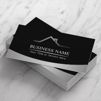 Real Estate House Roof Logo Modern Metallic Business Card by cardfactory at Zazzle