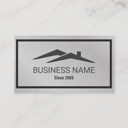 Real Estate House Roof Logo Realtor Metallic  Busi Business Card