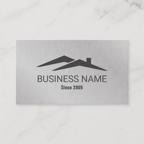Real Estate House Roof Logo Realtor Metallic  Business Card