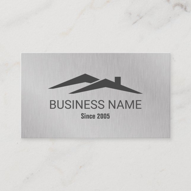 Real Estate House Roof Logo Realtor Metallic  Business Card (Front)