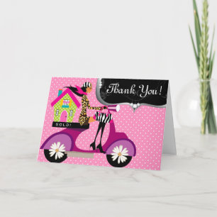 Real Estate House Scooter Girl Dots Thank You 3 Card
