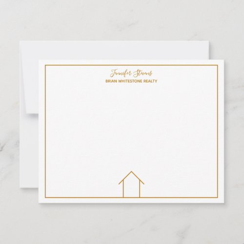 Real Estate House Simple Chic Custom Gold Realtor Note Card