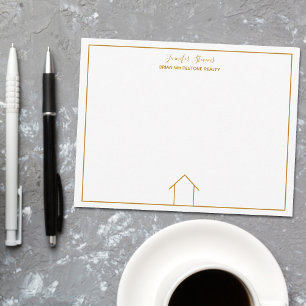 Real Estate House Simple Chic Custom Gold Realtor Note Card
