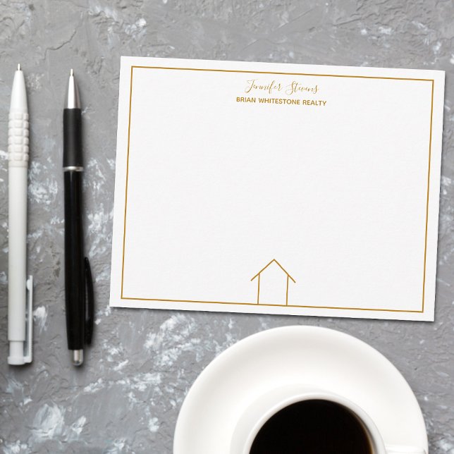 Real Estate House Simple Chic Custom Gold Realtor Note Card (Creator Uploaded)