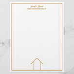Real Estate House Simple Chic Gold Custom Realtor Letterhead<br><div class="desc">These modern realtor letterhead is simple and chic with your name and company information. It features a chic minimalist gold and white line drawing of a house. Use this contemporary paper for real estate correspondence to clients and other realty agents.</div>