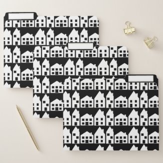 Real estate houses in black and white file folder