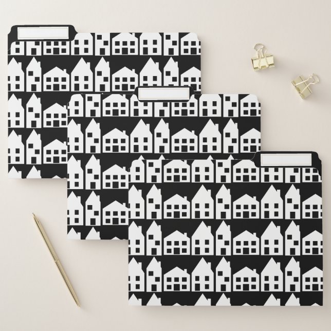 Real estate houses in black and white file folder (Set)