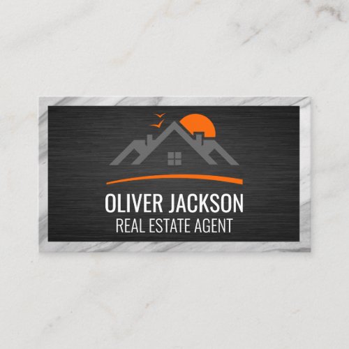 Real Estate Houses Properties  Marble Border Business Card