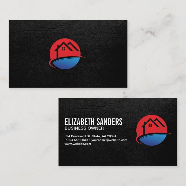 Real Estate Icon | Black Leather Executive Business Card (Front/Back)