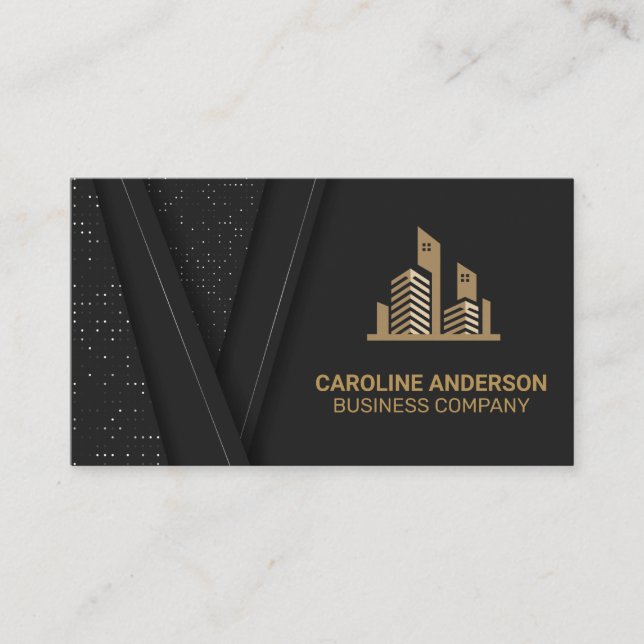 Real Estate Icon | Black Luxury Gold  Business Card (Front)