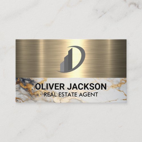 Real Estate Icon  Gold Marble  Metallic Business Card