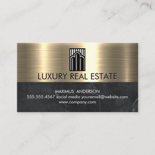 Real Estate Icon  Metallic Gold Marble Business Card