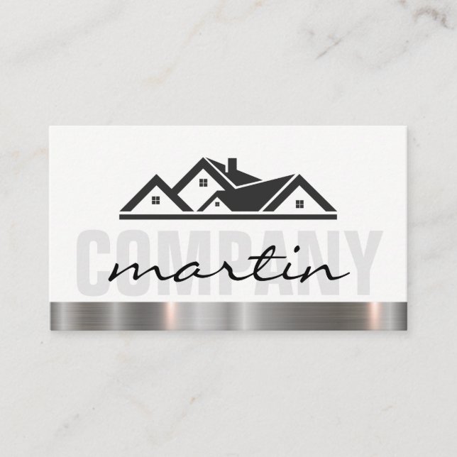 Real Estate Icon Metallic Trim Business Card (Front)