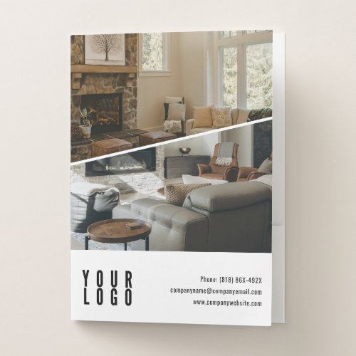 Real Estate Interior Design 3 Photo Logo Business Pocket Folder