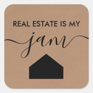 Real Estate is My Jam Gift Tag, Realtor, Kraft Square Sticker