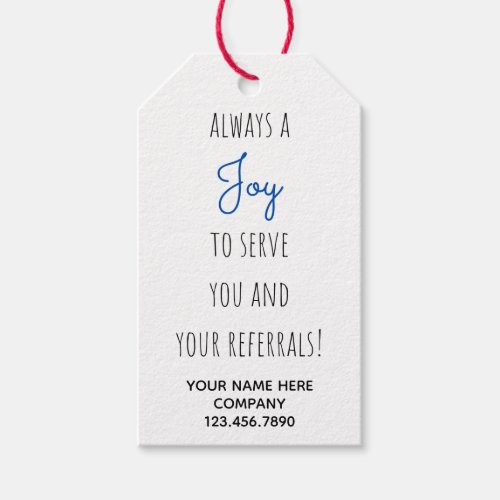 Real Estate Joy to Serve Referrals Pop By Gift Tags