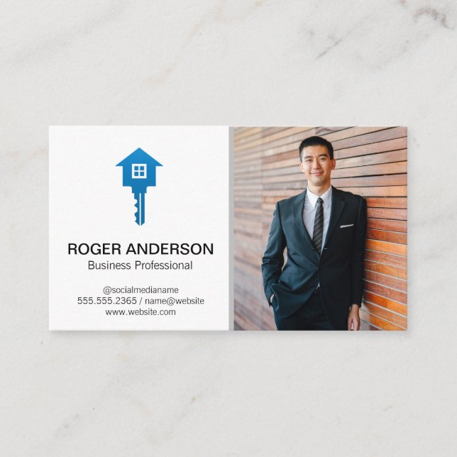 Real Estate Key Home Logo | Business Man Business Card (Front)