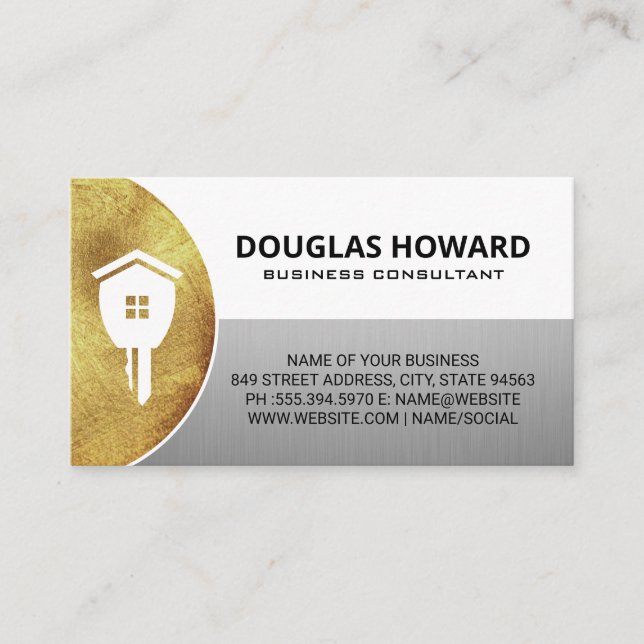 Real Estate Key Logo | Housing Services Business Card (Front)
