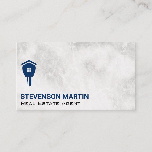 Real Estate Key | Marble Background Business Card (Front)
