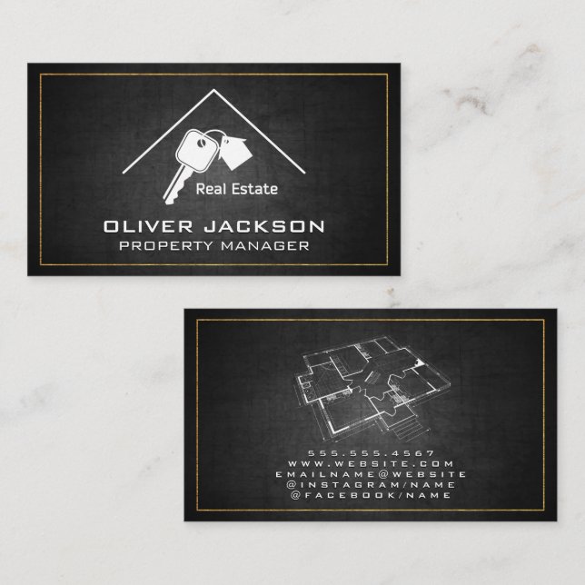 Real Estate | Keys Home and Blueprints Business Card (Front/Back)