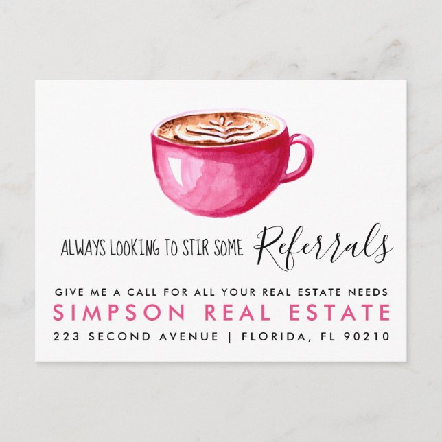 real estate Latte referrals Announcement Postcard (Front)