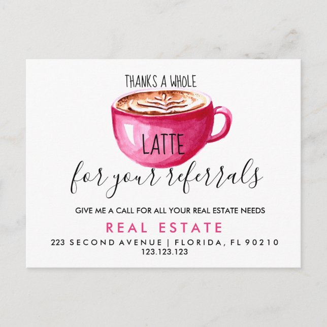 real estate Latte referrals Announcement Postcard (Front)