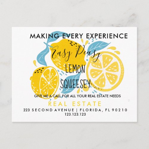 real estate LEMON referrals Announcement Postcard