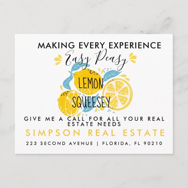 real estate LEMON referrals Announcement Postcard (Front)