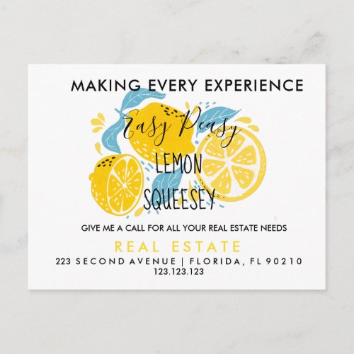 real estate LEMON referrals Announcement Postcard