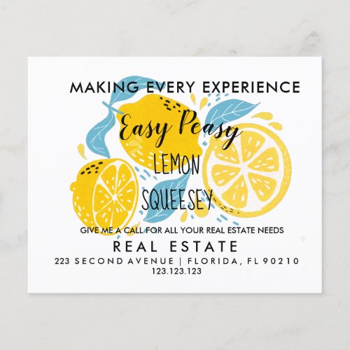 real estate LEMON referrals Announcement Postcard Flyer