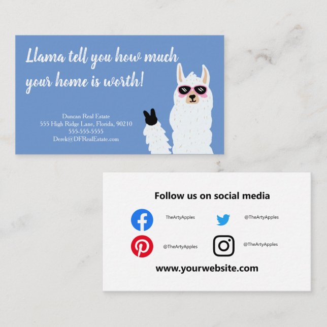 Real Estate llama valuation marketing strategy Business Card (Front/Back)