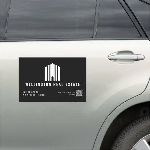 Real Estate Logo Black Agent Realtor QR Code Car Magnet