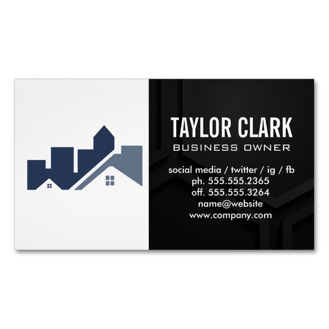 Real Estate Logo | Black Background Business Card Magnet (Front)