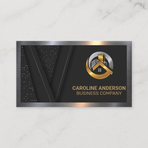 Real Estate Logo  Black Luxury Gold  Metallic Business Card