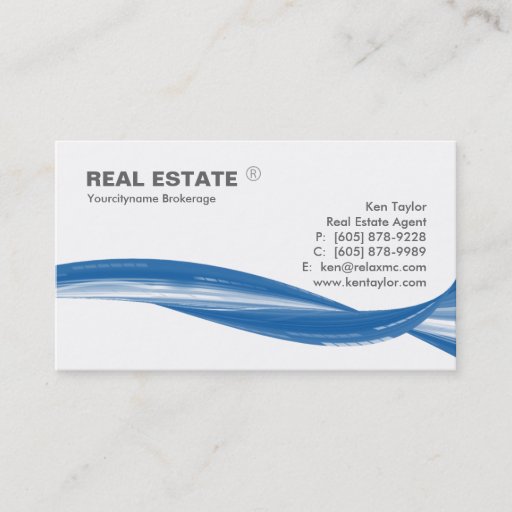 Customizable Real Estate Logo Blue Swoosh Modern White Business Card