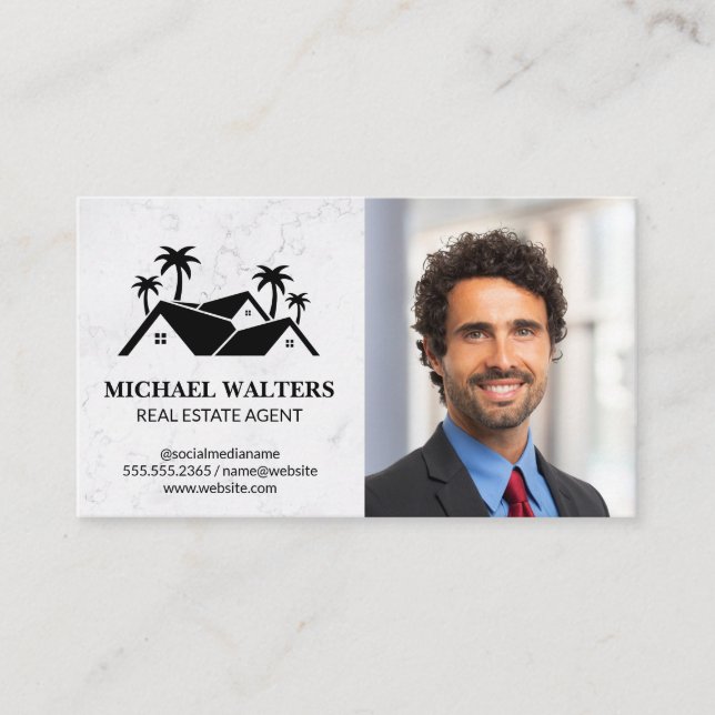 Real Estate Logo | Business Man in Suit Business Card (Front)