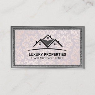 Real Estate Logo Damask Print Fancy Frame Business Card