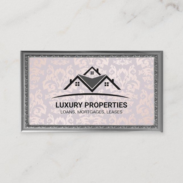 Real Estate Logo | Damask Print | Fancy Frame Business Card (Front)