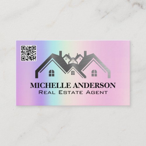 Real Estate Logo  Geometric Holographic  QR Code Business Card